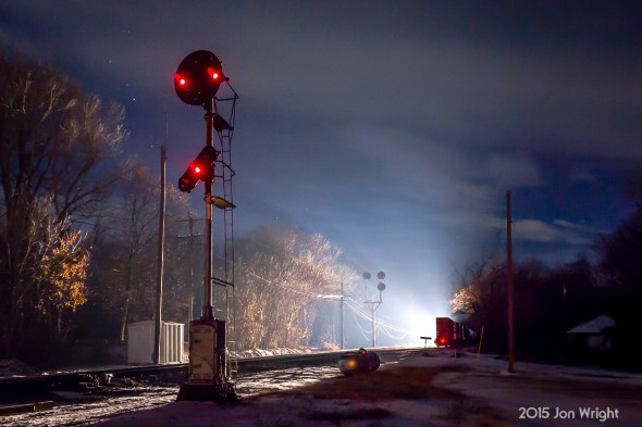 It's a very chilly 10 degrees at Shepherdstown, WV as 213 sits in the siding to meet the incoming 12R.