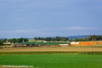 Approaching the terminal in Chambersburg, PA, CSX train Q016 passes through fertile farmland on its voyage on the former Western maryland Railway&nbsp;line.